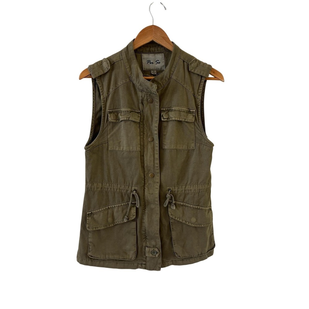 Per Se Y2K Utility Vest Womens S Green Military Cargo Gorpcore Safari Travel